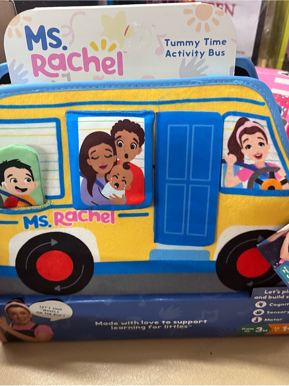 Rachel Yellow and Blue Tummy Time Activity Bus Plush